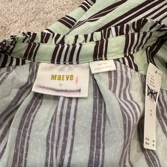 Maeve Anthropologie Mint Green Striped Long Sleeve Top Size M NWT - Picture 4 of 4
